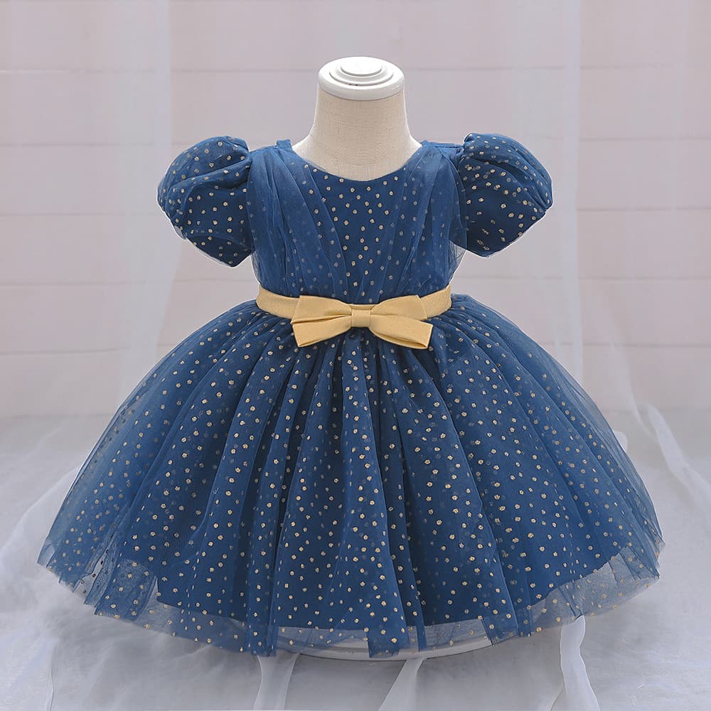 Baby Girl Princess Dress with Puff Sleeves and Tulle, Blue Tutu Dress for Toddlers, New Cross-Border Style