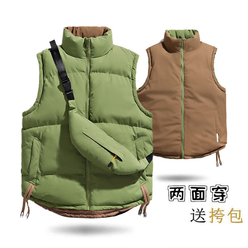 Winter Down Cotton Vest for Boys Double-Sided Wear Outerwear Teenager Vest Jacket