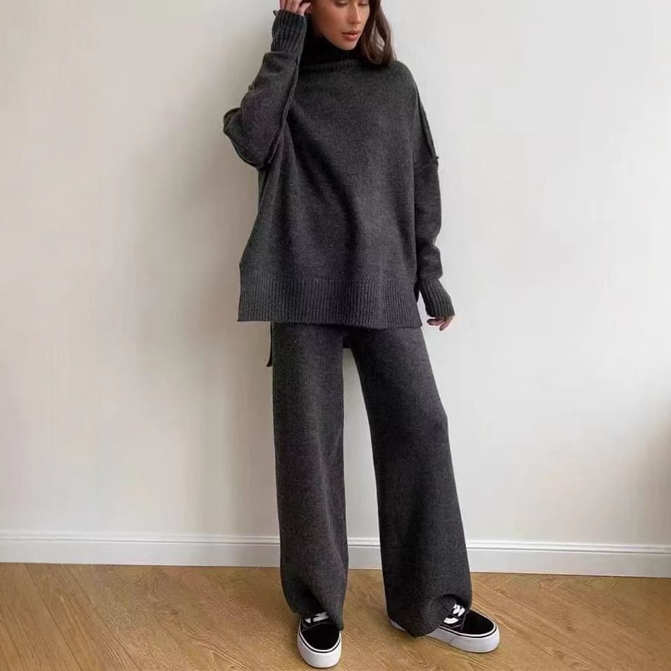 European and American style autumn/winter loose knitted sweater and pants set