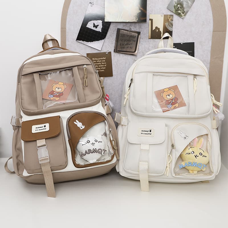Cute and refreshing large-capacity backpack for junior high school students and high school students; transparent ita bag for college girls and doll bags.