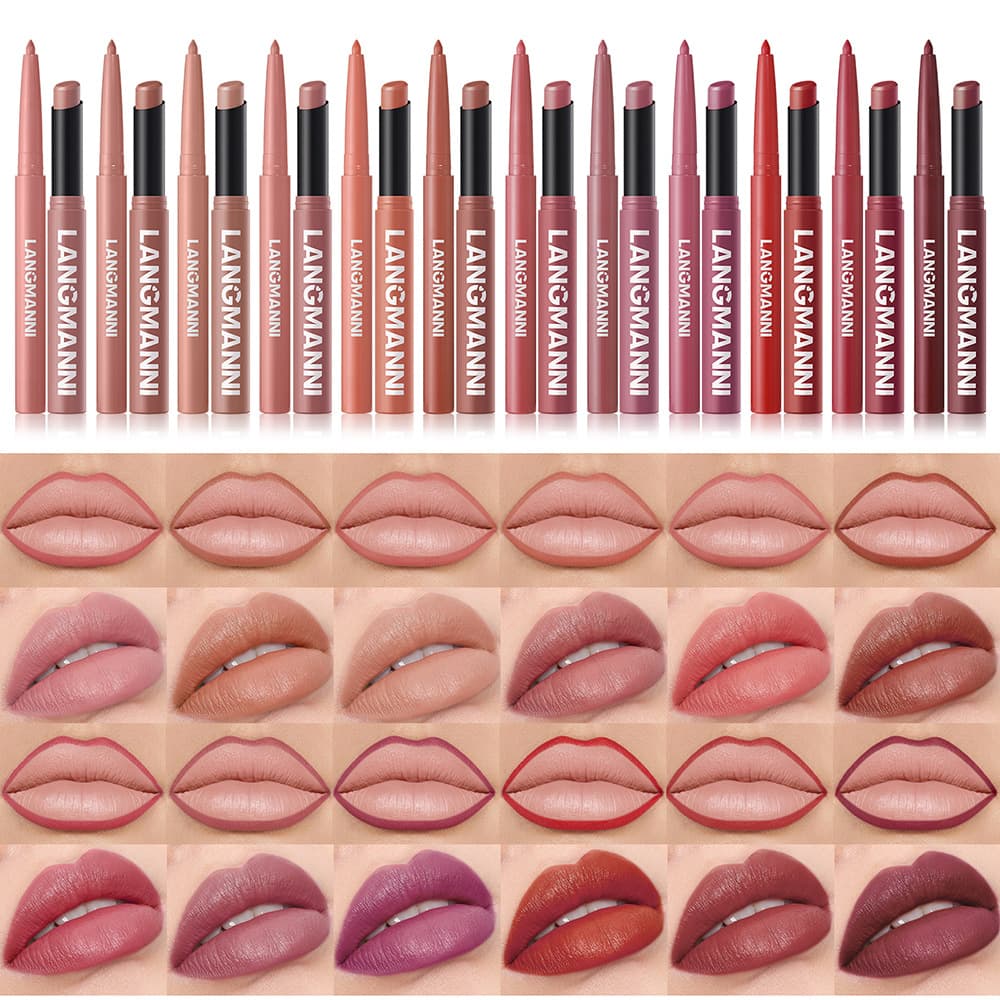 LANGMANNI 12-Color Slanted Lipstick + Lip Liner Pen Set Combo Matte Lip Kit