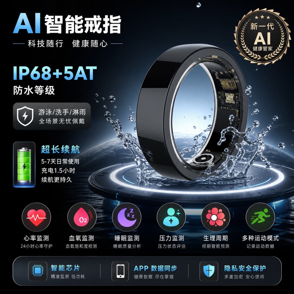 Bluetooth AI Smart Health Ring with Step Counting, Smart Ring, Smart Wearable Device, Heart Rate Monitor, Cross-border Smart Ring