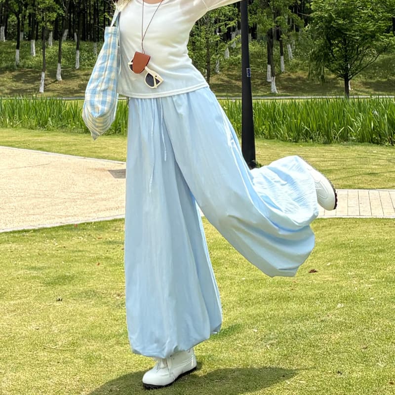 Flower Bud Skirt Pants Women's Summer New High Waist Slimming Loose Cropped Casual Wide Leg Pants Lazy Puffy Bloomers