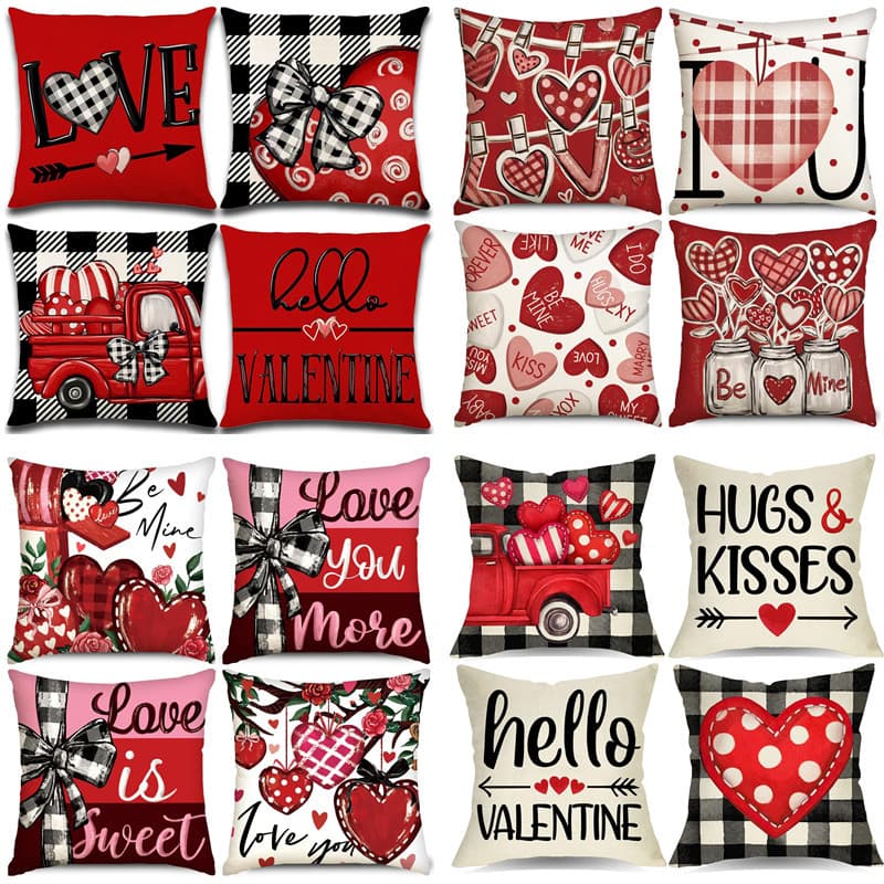 Amazon Valentine's Day Pillow Cover Linen Cushion Cover Sofa Living Room Home Decorative Pillowcase Short Plush Throw Pillow