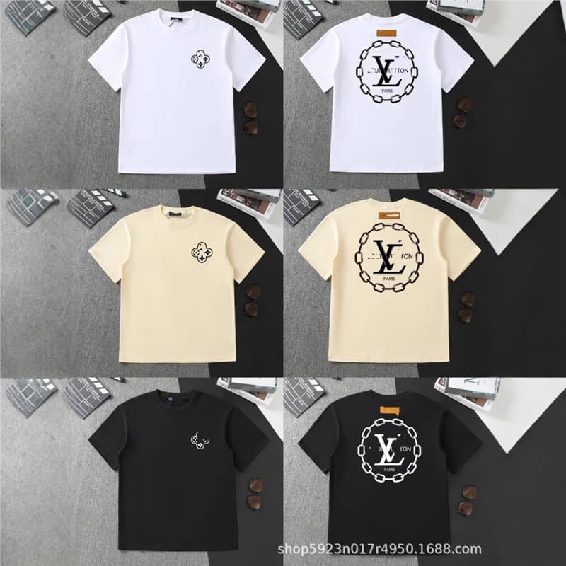 Cross-border hot-selling LV L-print classic double-gauze relaxed round neck unisex versatile short-sleeve T-shirt