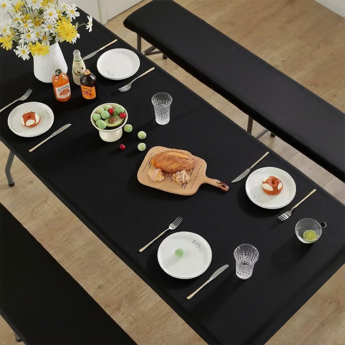 Cross-border Best-selling Polyester Laminated Lockstitch Waterproof Oil-proof Stain-proof Three-piece Rectangular Outdoor Tablecloth