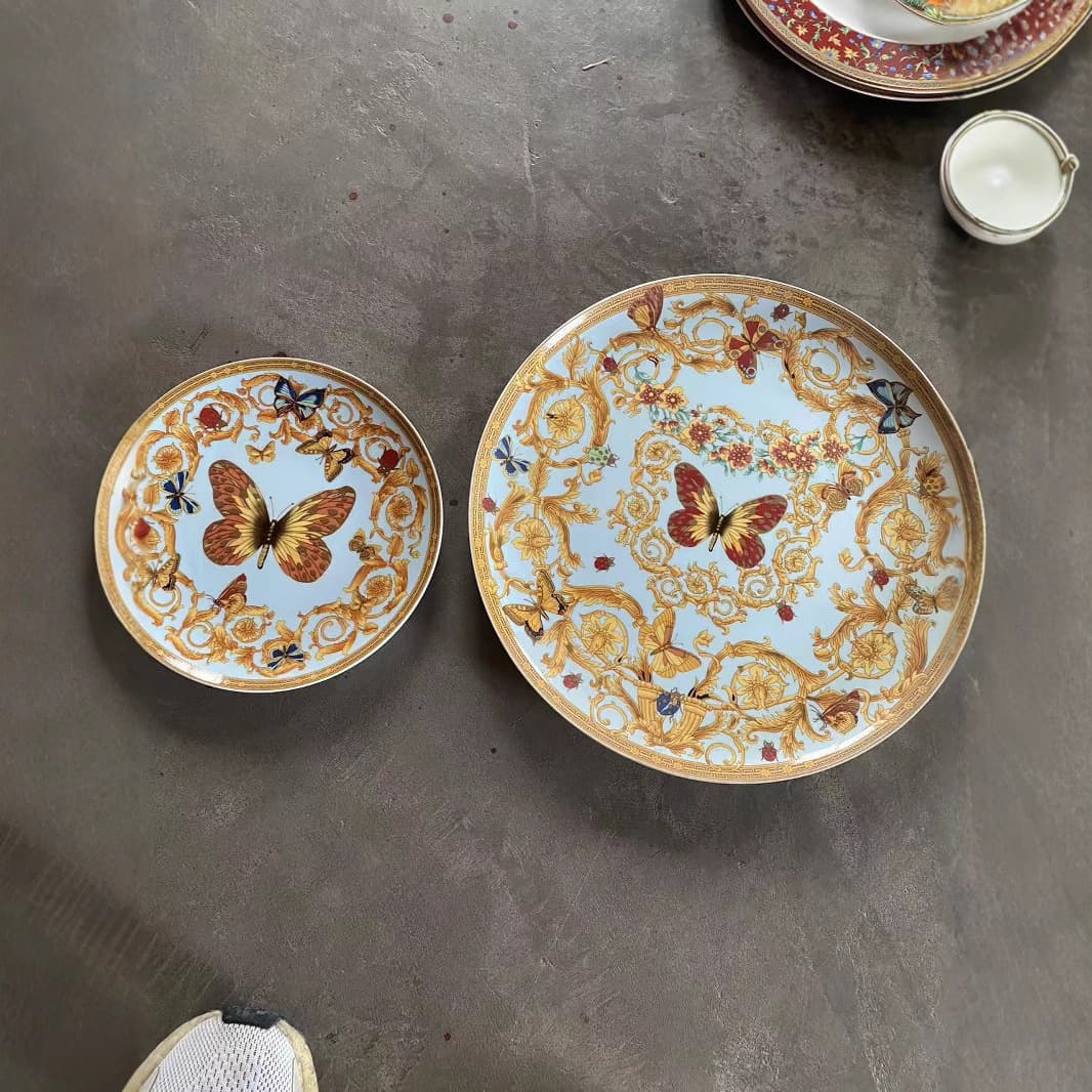 Classic Hot-Selling Fan Jia Bone China Tableware 8-Inch Western Dinner Plate Household 10-Inch Shallow Plate Large Flat Plate Round Serving Plate