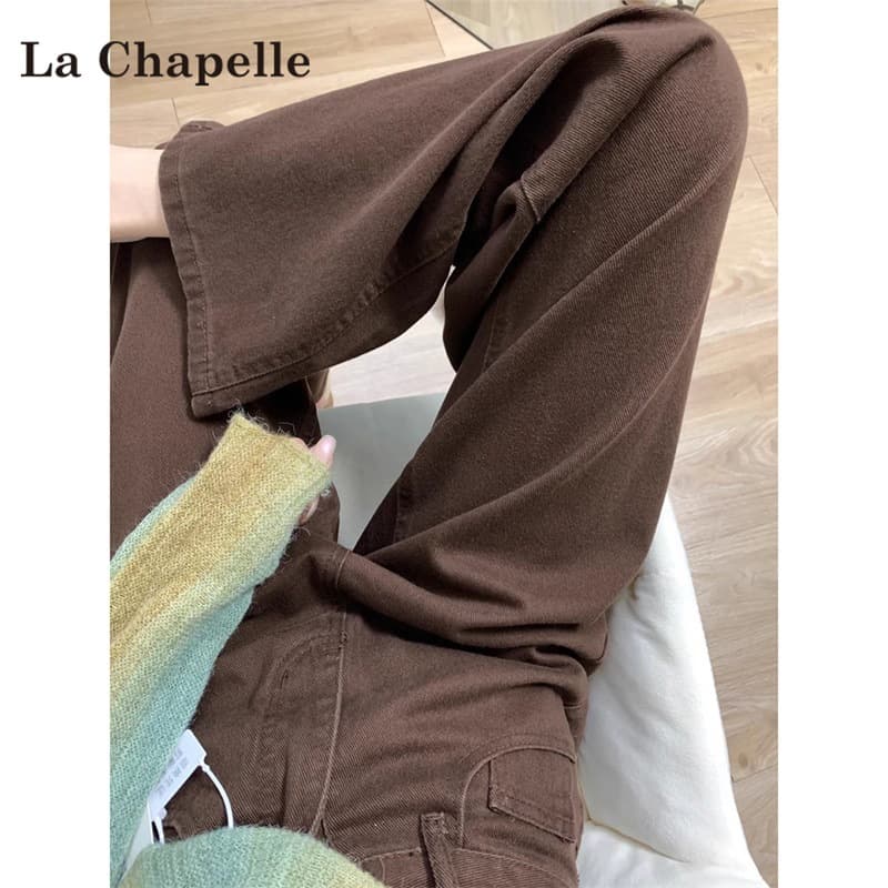 Brown narrow wide-leg jeans for women autumn and winter 2025 trendy and versatile new plus velvet high-waisted loose straight pants