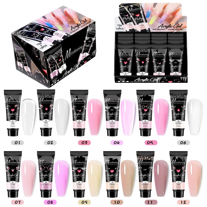 Nail Extension Gel 12 Colors Quick Extension Glitter Set, Nail Gel Crystal Extension Gel, UV Extension Gel