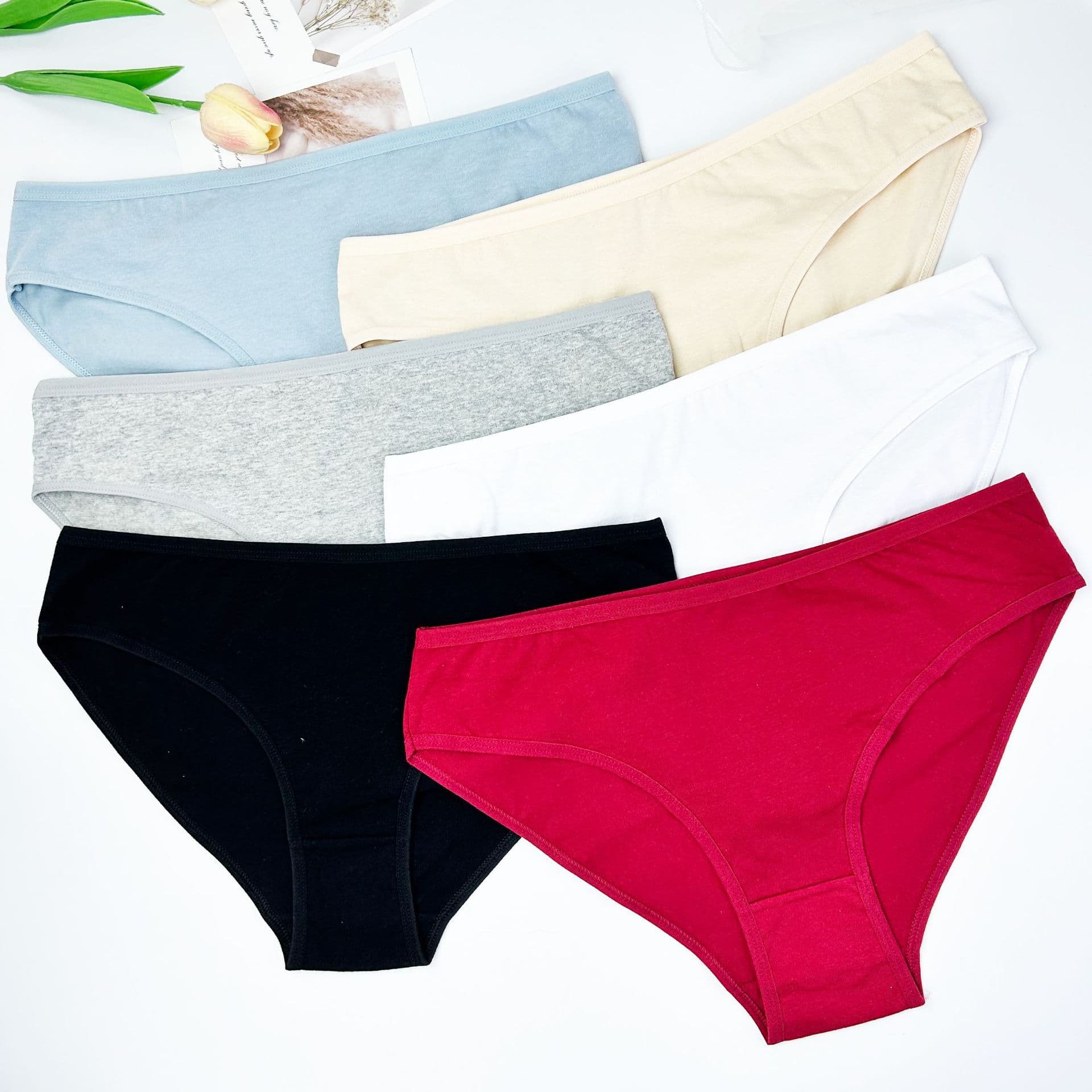 Pure Cotton Women's Underwear Solid Color Russian Plus Size Panties Factory Direct Sale Mid Waist Barely-There Triangle Panties