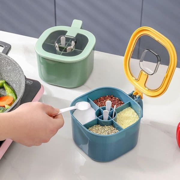 Combined multi-compartment spice box sets with lids, comprehensive household kitchen storage solutions