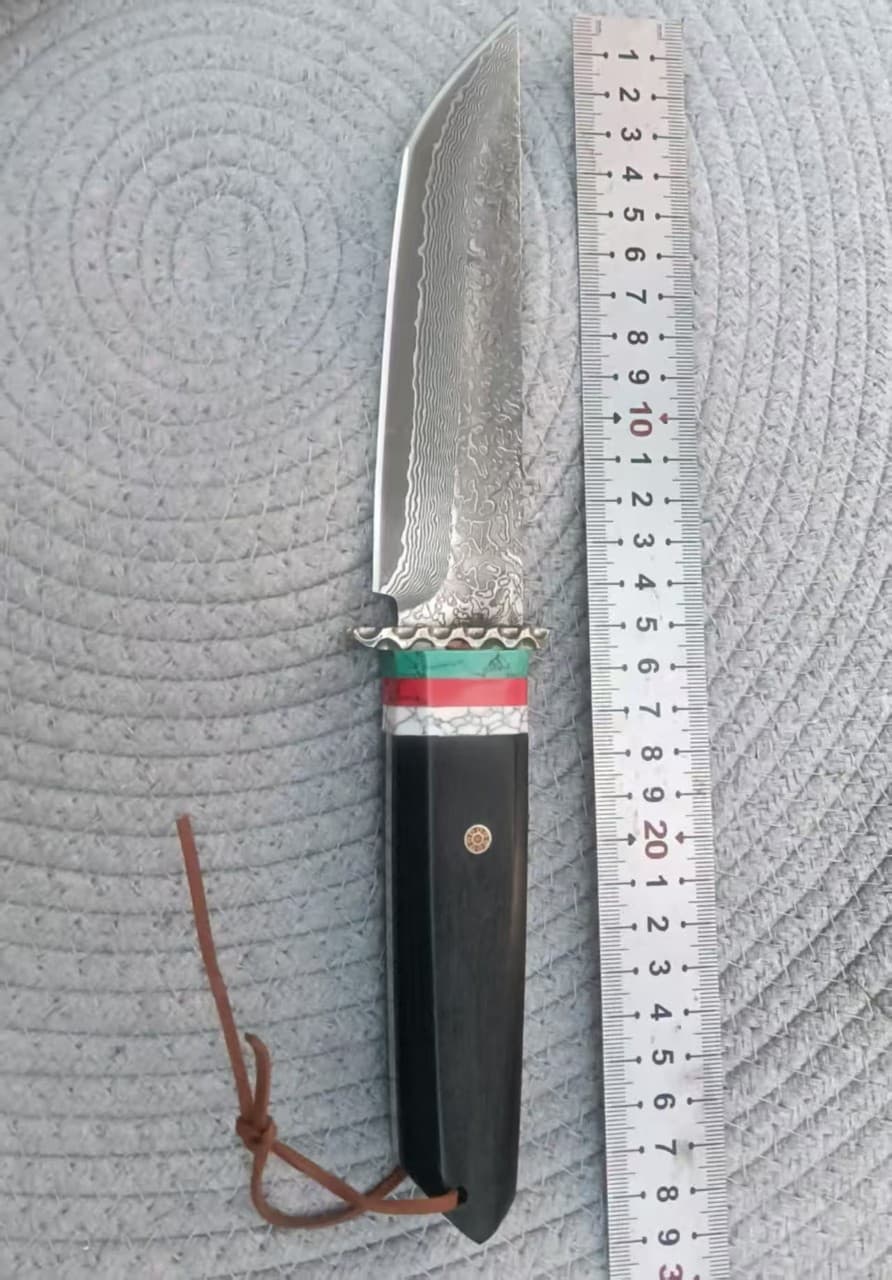 Damascus Kusanagi Outdoor Straight Knife Camping Survival Solid Wood Sheath High Hardness Self-Defense Japanese Style Camping Knife