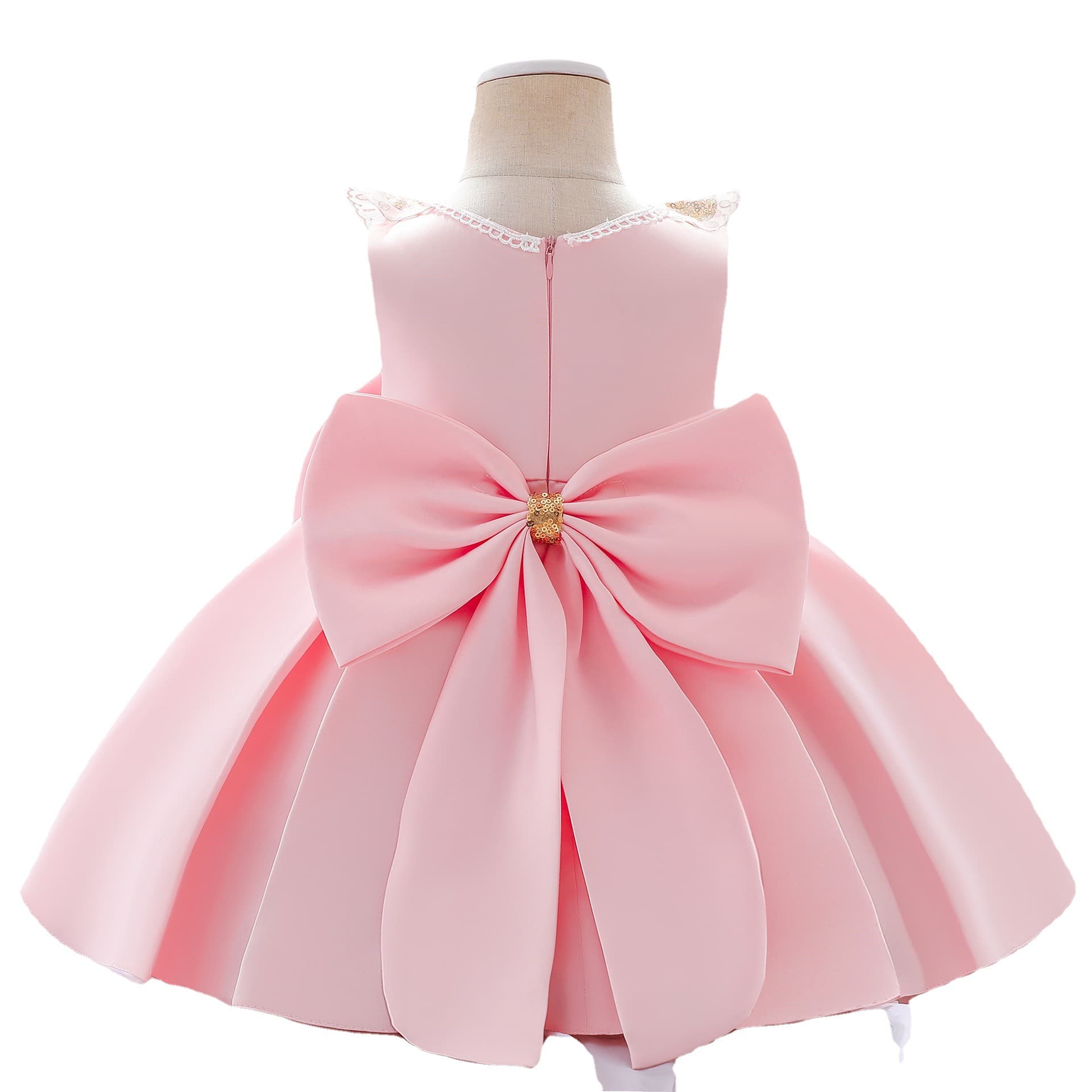 2026 European and American New Style Children's Princess Dress, Satin Doll Collar, Sequined Baby First Birthday Gown, Kids Wedding Dress