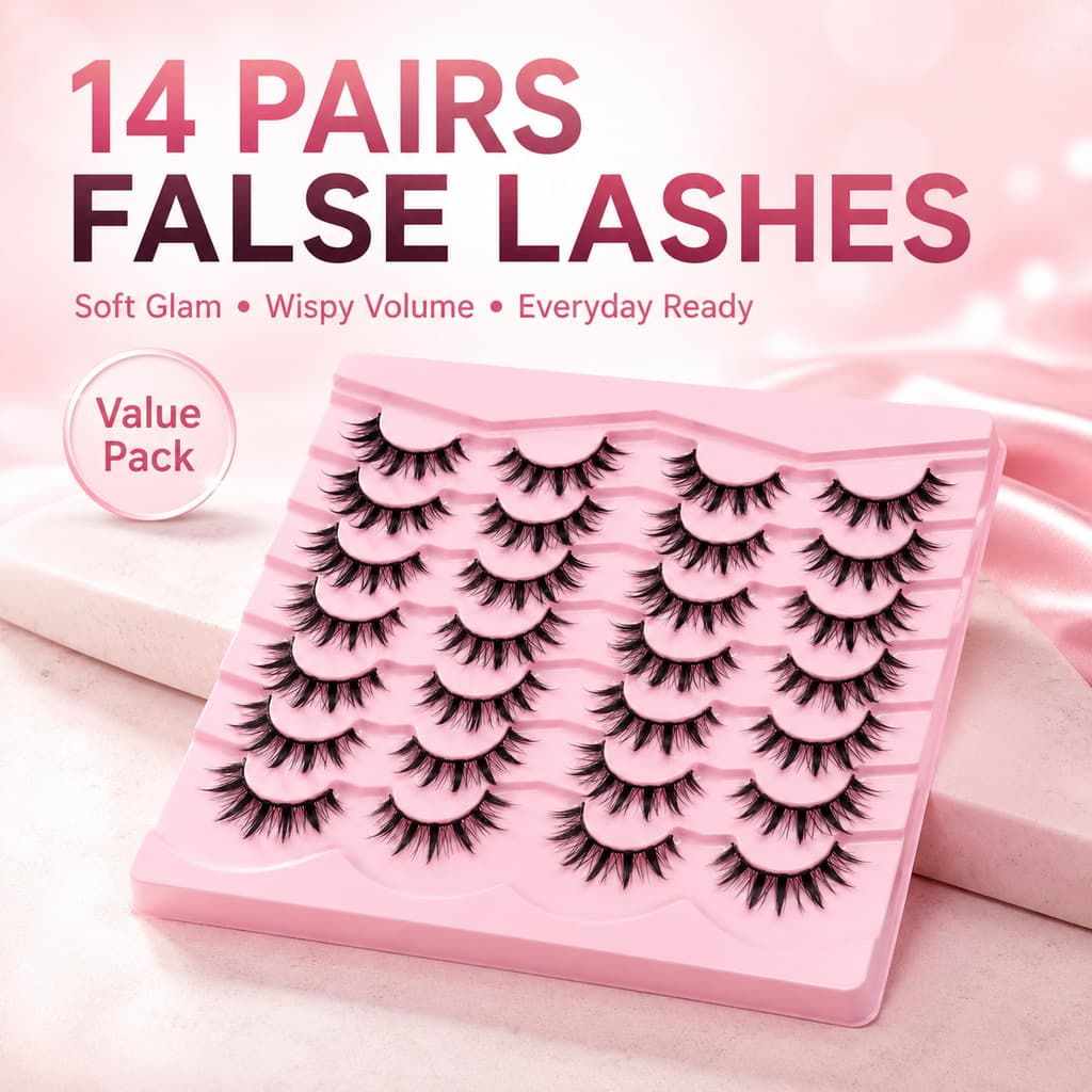 14-Pair Pack One-Piece Transparent Band Natural Look False Eyelashes for Cross-Border E-commerce, Black Band