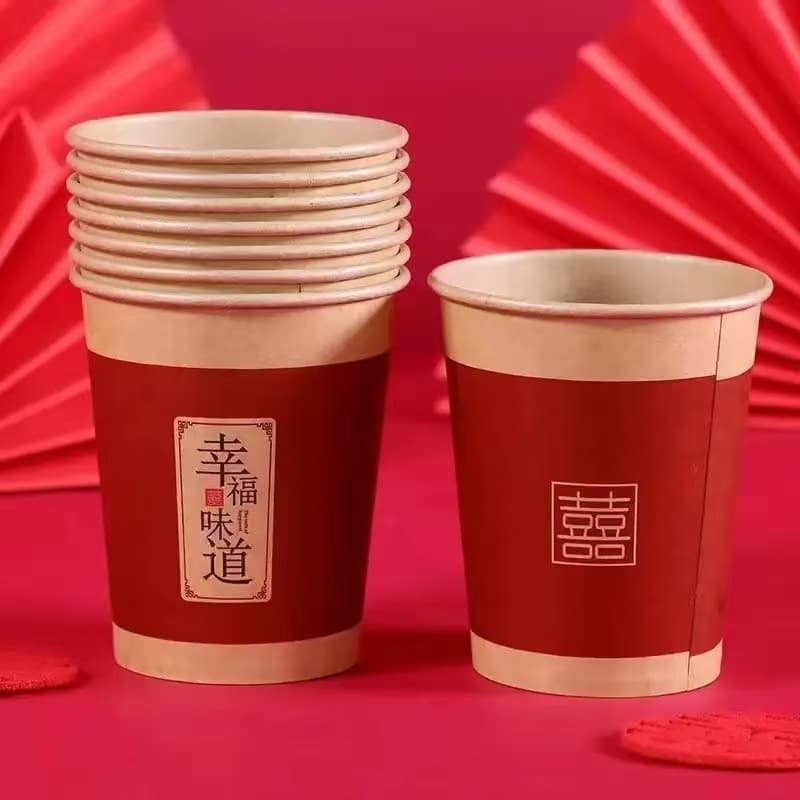 Disposable Wedding Paper Cups, Red Banquet Thickened Cups, Complete Celebration Cup Collection
