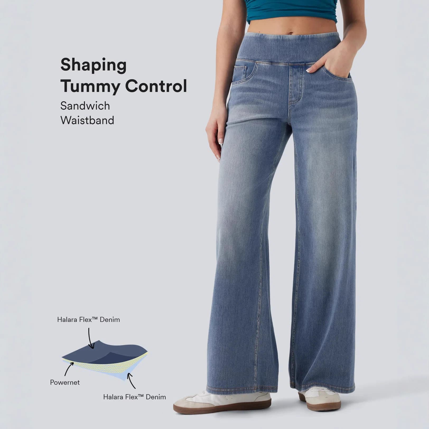 High-Waist Whisker Monkey Yoga Jeans for Women, Cross-Border High-Stretch Slimming Loose Pocket Wide-Leg Casual