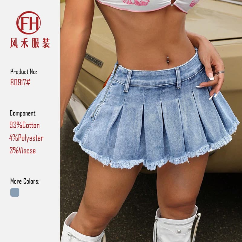 European and American Cross-Border Denim Skirt for Women, Amazon 2026 Summer New Arrival High-Waist A-Line Skirt, Body-Hugging Pleated Mini Skirt