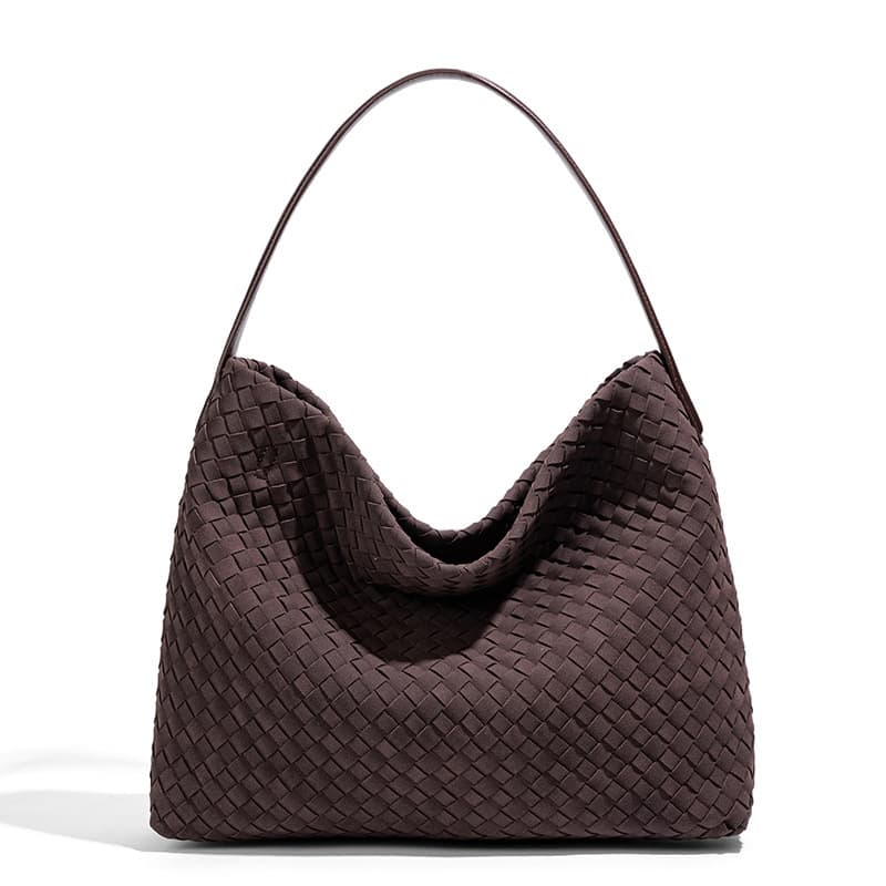 (In stock fast shipping) European and American retro leather suede shoulder underarm bag large capacity crossbody woven women's bag textured handbag