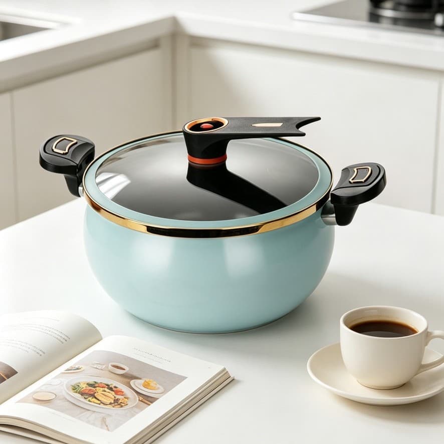 Enamel pottery crystal micro-pressure soup pot, one pot, quick lock, fresh stew, strong aroma and color 7L household multi-function pot