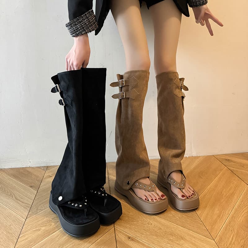 Hot Girl Tube Boots Stack Boots 2025 Spring Summer Two-Way Heightening Slim Long Boot Sandals Roman Slippers Women Sandals