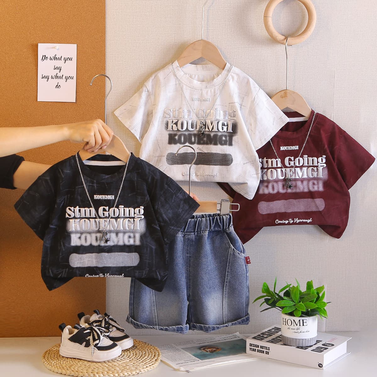 Boys Summer Set 2026 New Style Trendy Baby Toddler Kids Clothes Letter Short Sleeve 2-Piece Set Trendy Wholesale
