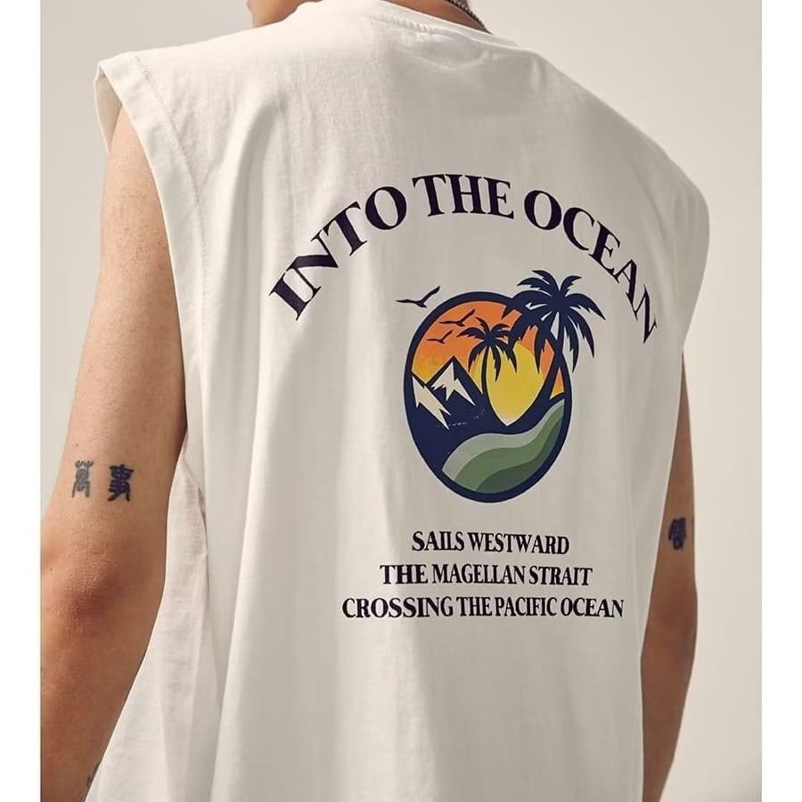 American Vibe Vest Tank Top for Men Summer Ins Streetwear Printed Sports Top Trendy Loose Sleeveless T-Shirt Undershirt
