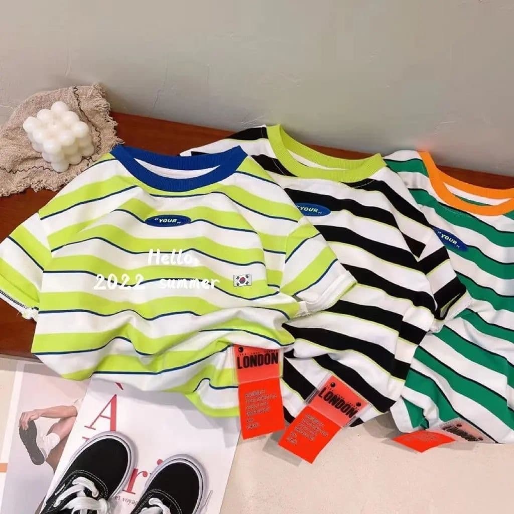 Korean children's clothing 2023 small and medium-sized children summer striped short-sleeved Korean style boys and girls T-shirt baby half-sleeved cotton tops wholesale