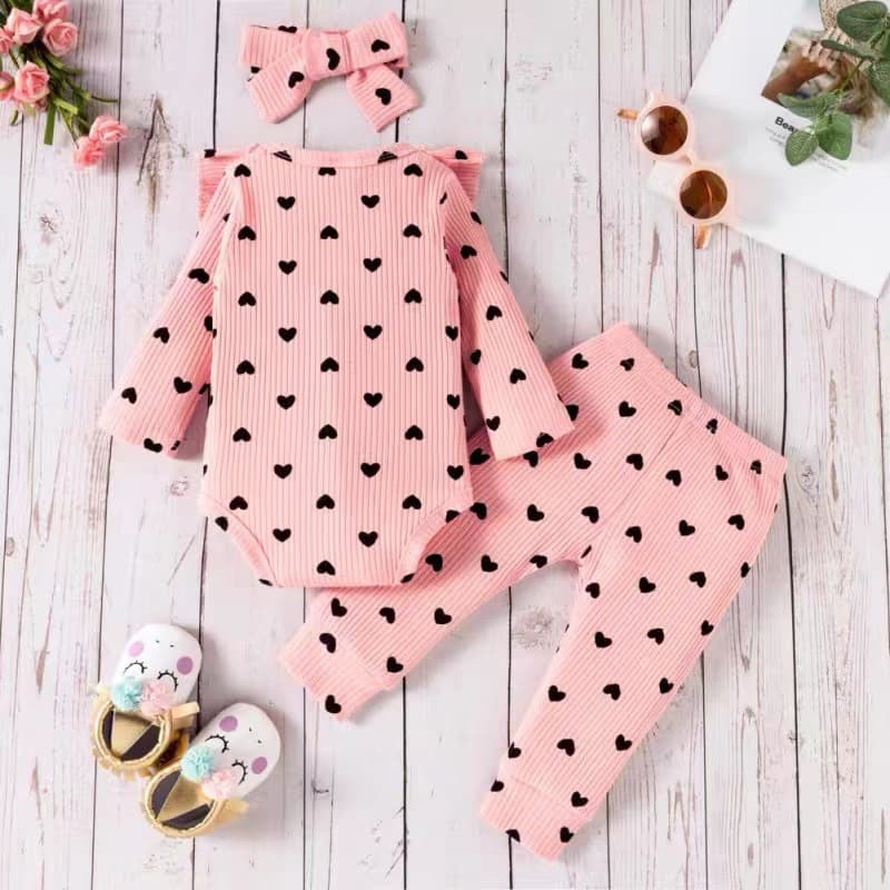 TEMU Amazon Spring and Autumn Baby Girl Long Sleeve Romper + Pants + Headband Cotton Ribbed 3-Piece Set Autumn Infant