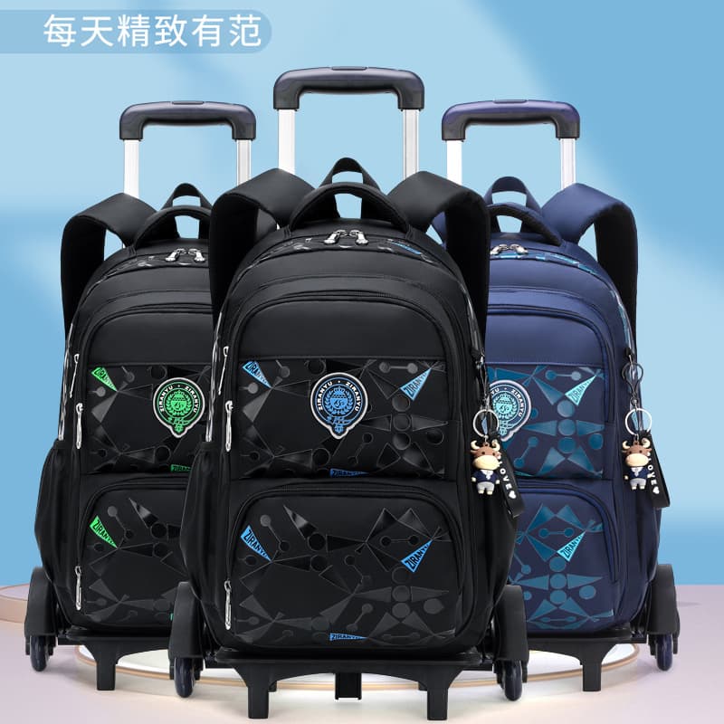 Printed Trolley Backpack, Natural Fish Large Capacity Backpack for Boys, Middle and Primary School Students, Fashionable Shoulder Bag, Cross-border Wholesale