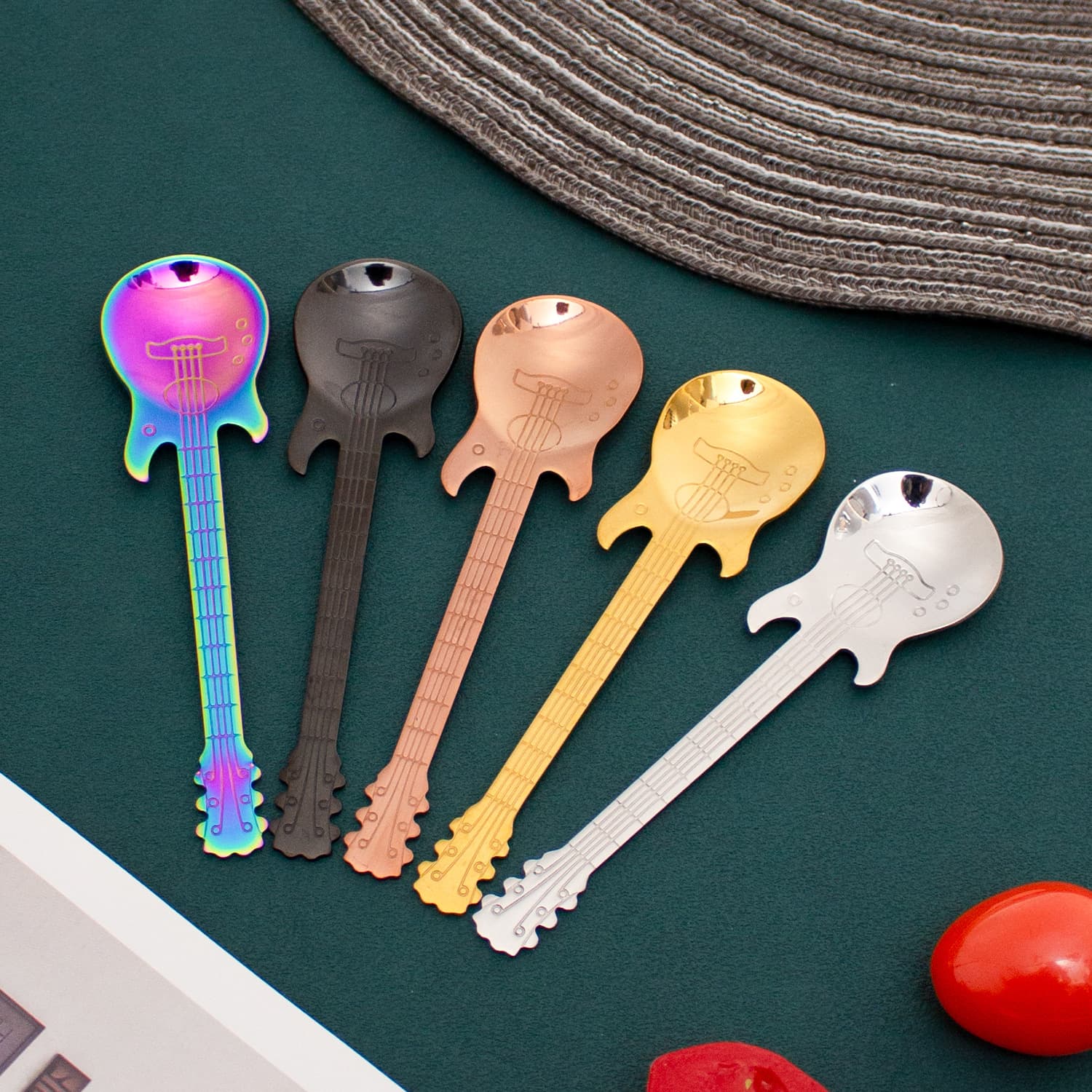 Guitar Spoon 304 Stainless Steel Spoon, Trendy Dessert Spoon, Stirring Spoon, Coffee Spoon, Cute Stainless Steel Spoon