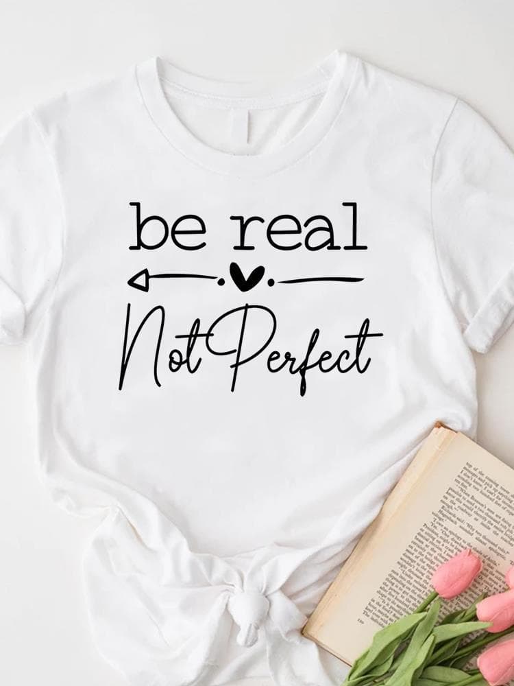 Women's T-Shirt with Letter Print, Short Sleeve, Crew Neck, Casual Top