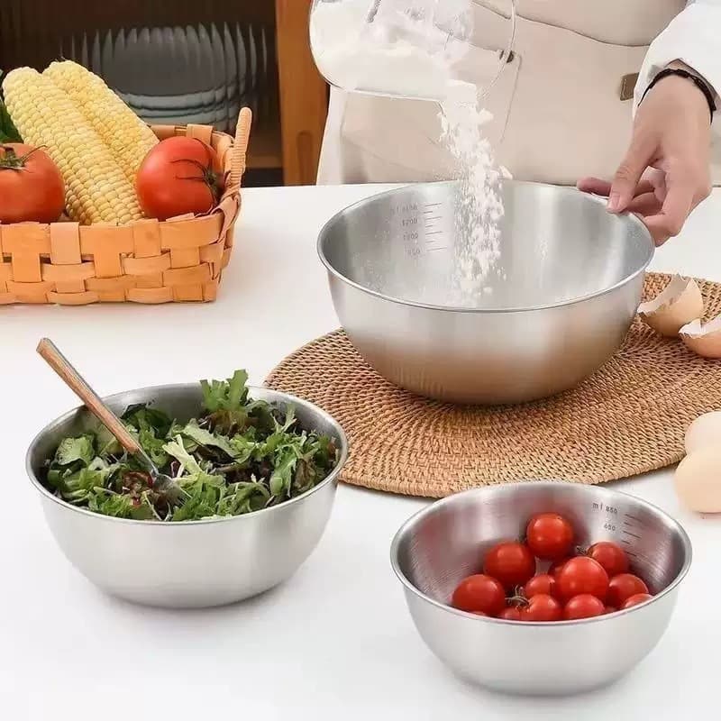 Food-Grade 304 Stainless Steel Bowl for Washing Vegetables, Kneading Dough, Egg Beating Kitchen Cold Salad Mixing and Preservation Multi-functional Home Use