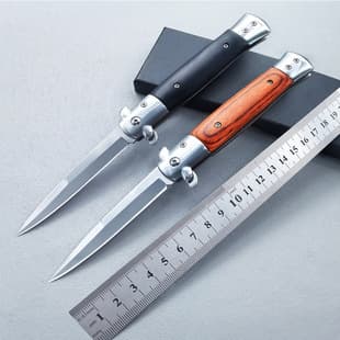 Outdoor Self-defense Survival Knife High Hardness Sharp Lightweight Portable Fruit Peeling Knife Stainless Steel Wood Handle Folding Knife