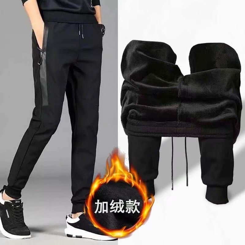 Fall/Winter Plus Size Men's Fleece-Lined Casual Sweatpants, Thickened Warm Jogger Pants with Tapered Cuffs for Daily Wear