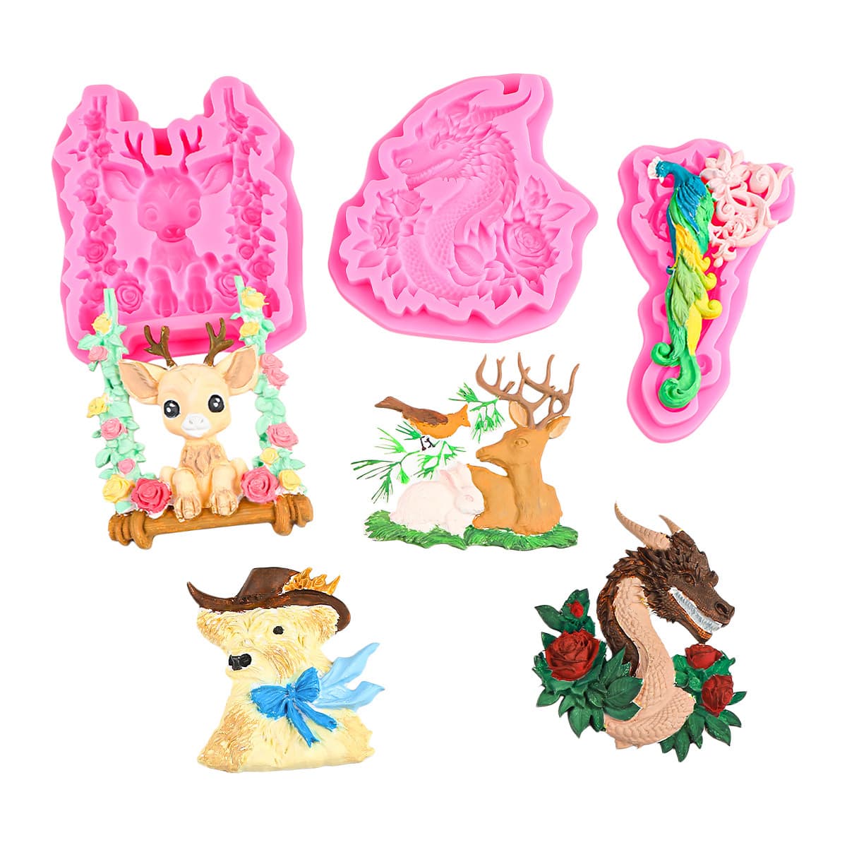 Cute little animal, deer, flying dragon in the sky, peacock DIY glue baking utensils, dry Pace chocolate cake mold