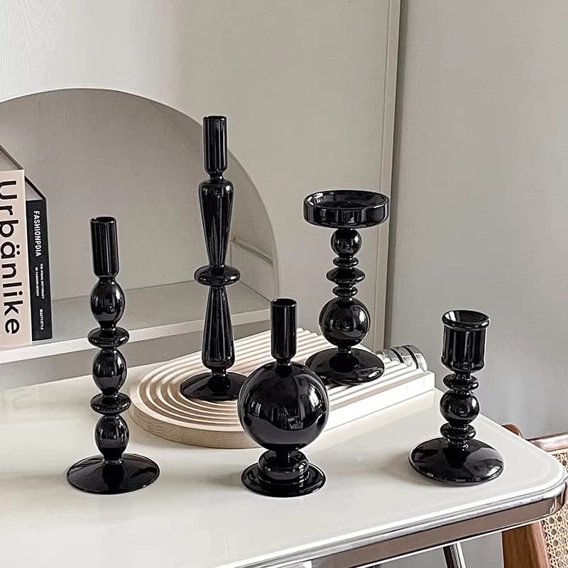 Ins-style Black Glass Candle Holder, Nordic Romantic French Home Decoration, Clothing Store Soft Furnishing Ornament
