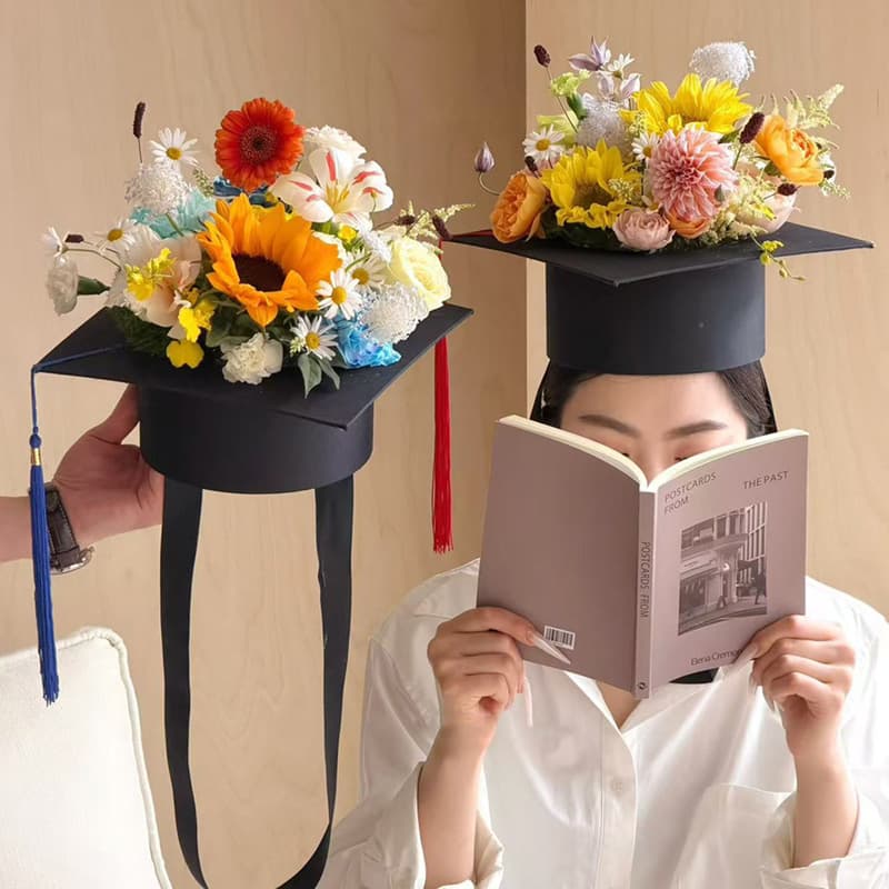 Graduation Mortarboard Flower Bouquet, Decorative Graduation Cap, Handmade Flower Crown, DIY Floral Craft Materials Wholesale