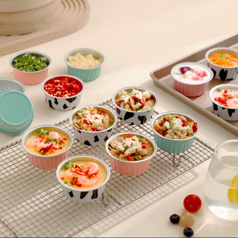 Baking Molds Pudding Cups, Air Fryer Specific Colored Aluminum Foil Boxes, Cake Baking Cups, Round Bowl Cake Containers