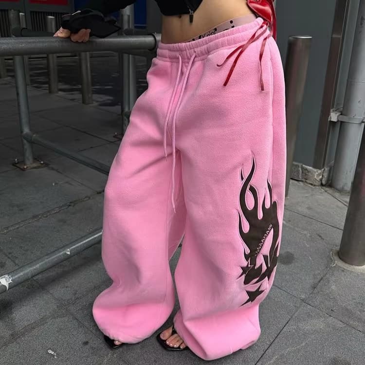 Y2K Women's Casual Fashion Street Style Jogger Elastic Waist Straight Loose Side Embroidered Pants Women's Wear