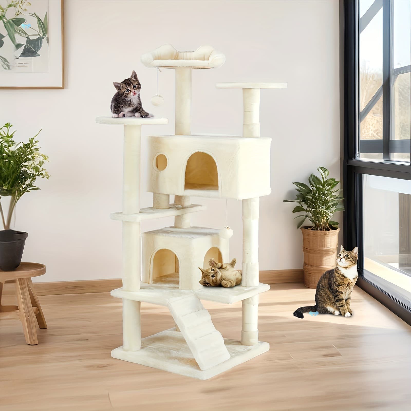 Large 54in Multi-Level Cat Tree Tower Kitty Play House with Scratching Posts