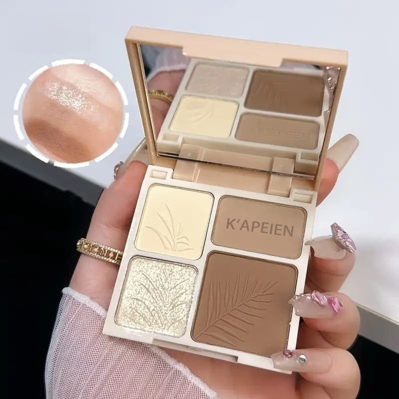 K'APEINE Four-Color Highlight & Contour Palette, Shadow & Nose Shadow, Natural Matte, Light-Enhancing, 3D Eye Shadow Palette