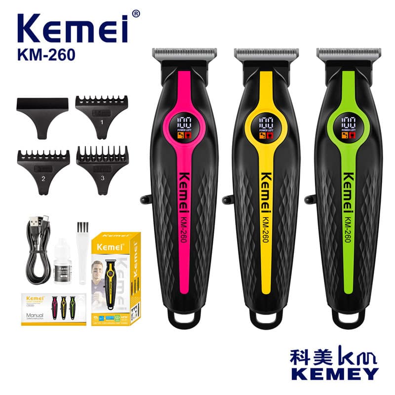Kemei KM-260 New Electric Hair Clipper T-Blade Trimmer Digital Display Barber Hair Cutting Machine Wholesale