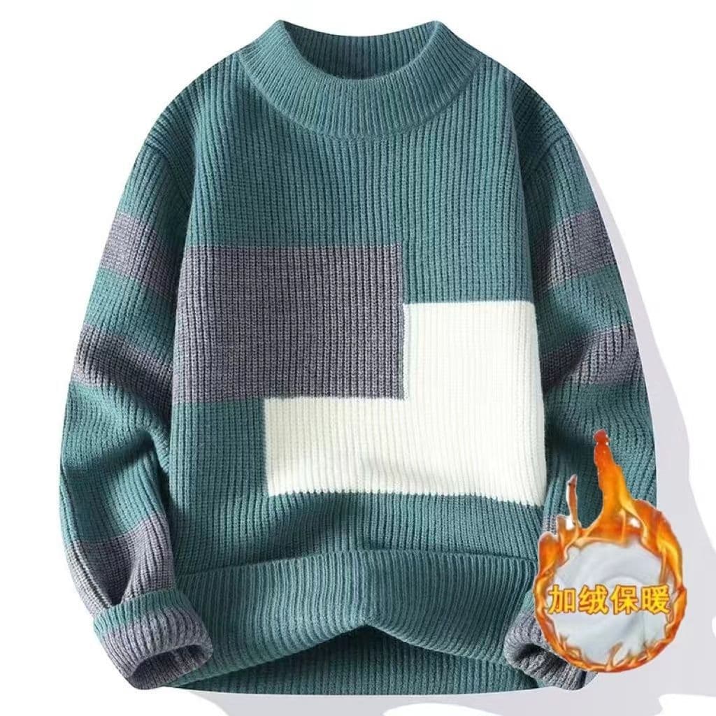 Men's long-sleeved crew neck sweater, Korean style, slim fit, stylish knitwear for teenagers and students, trendy men's knitwear top.