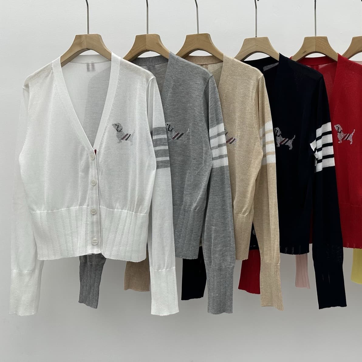 Women's Sun Protection Jacket Summer Top TB Four-Stripe College Style Thin Knit Cardigan with Puppy Embroidery