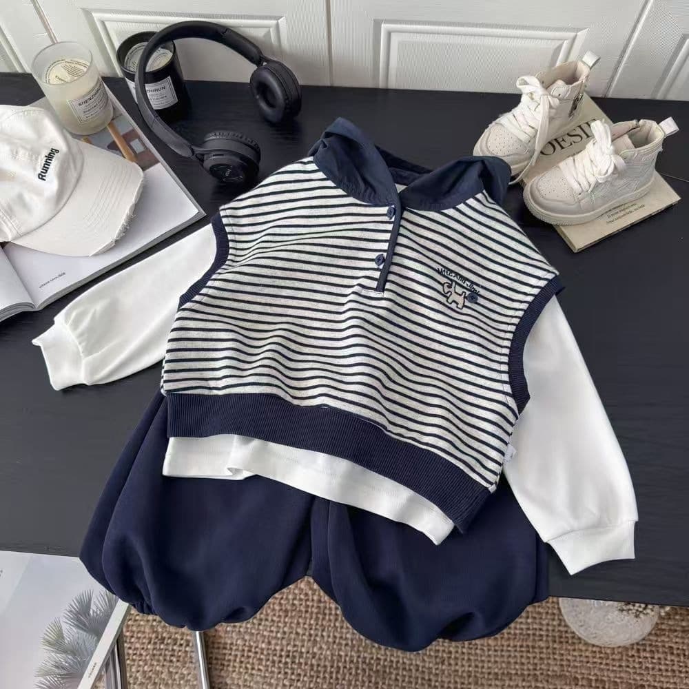 Boys' three-piece hooded vest children's clothing handsome boy baby autumn clothes new spring and autumn other cotton
