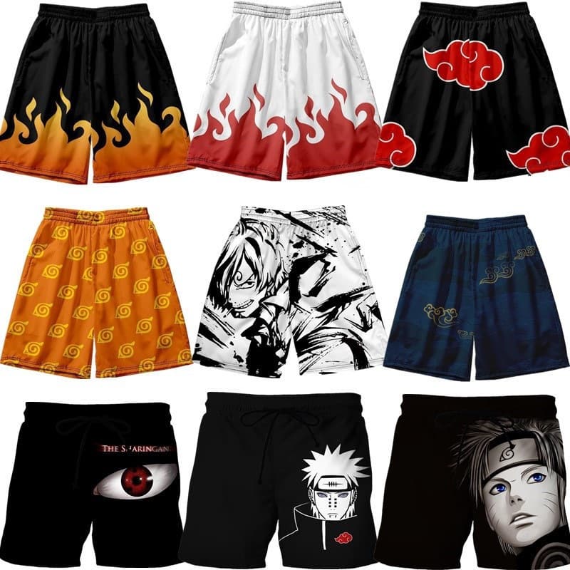 Beach Summer Surfing Men's Naruto Series 3D Digital Print Casual Vacation Knee-Length Shorts Couple