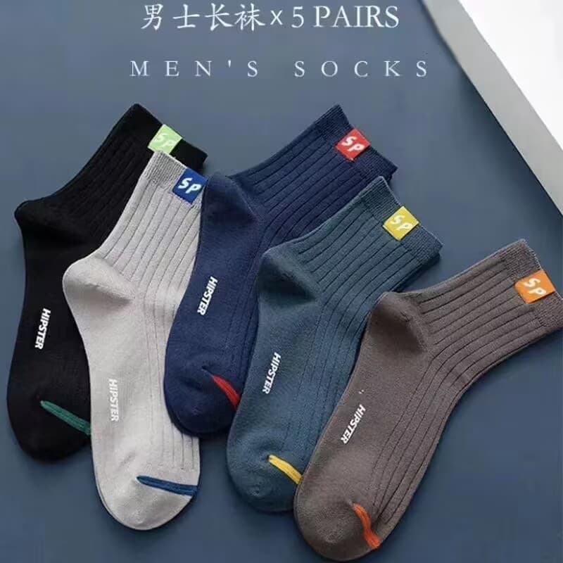 Men's mid-calf socks, spring and autumn casual sports socks, trendy versatile sweat-absorbing breathable business long socks.