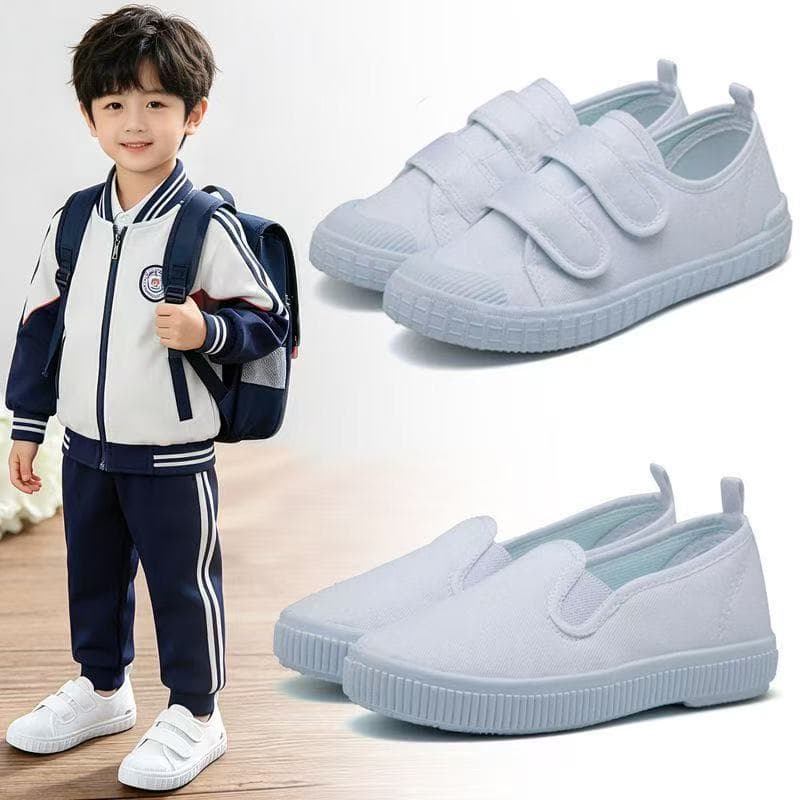 Children's White Canvas Shoes for Girls and Boys, Casual Sneakers for Kindergarten and Indoor Wear