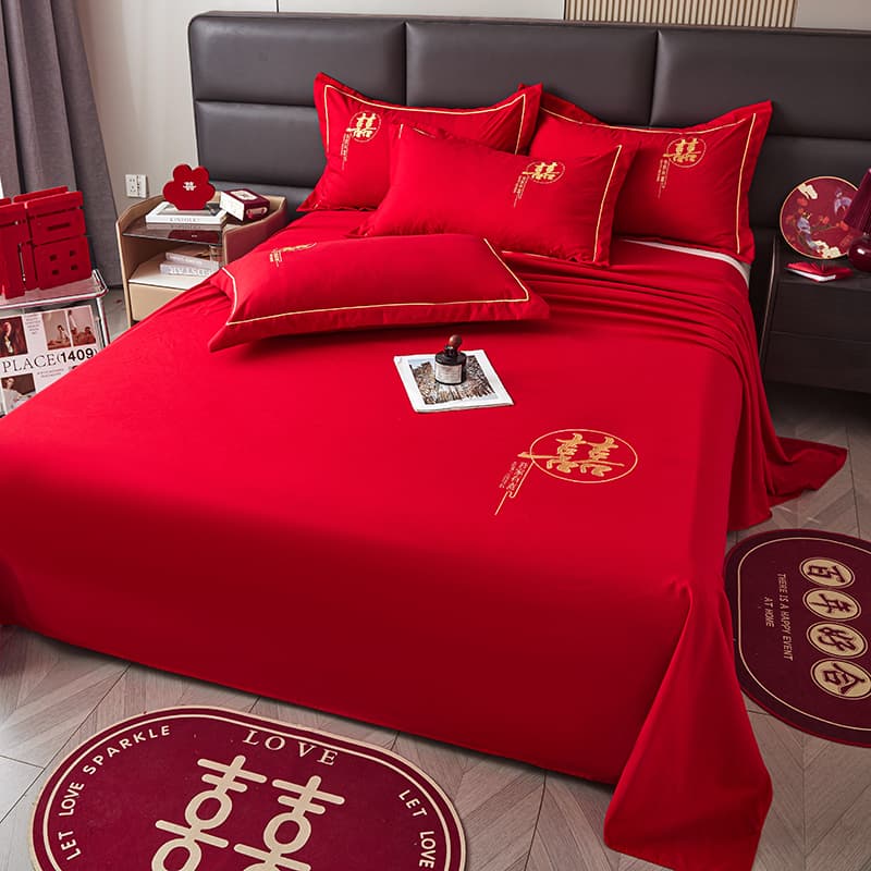 Wedding bed sheet single piece big red festive wedding red quilt cover festive bride getting married three-piece set female dowry