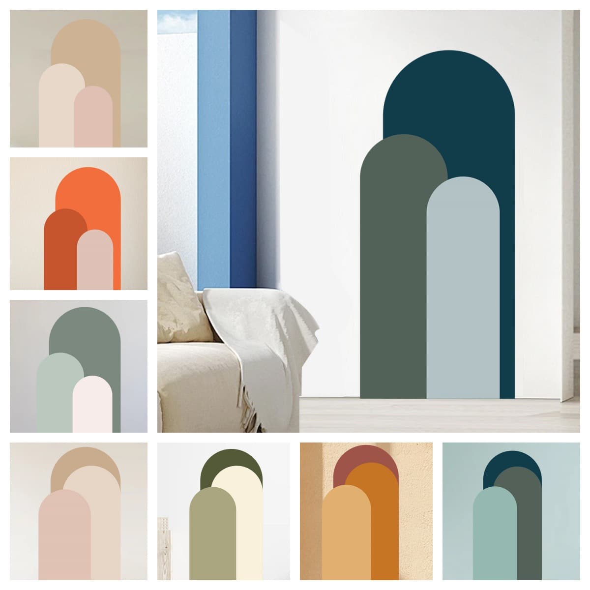 Boho Arch Element Geometric Art Wall Sticker, Morandi Arch Living Room Background Wall Decal